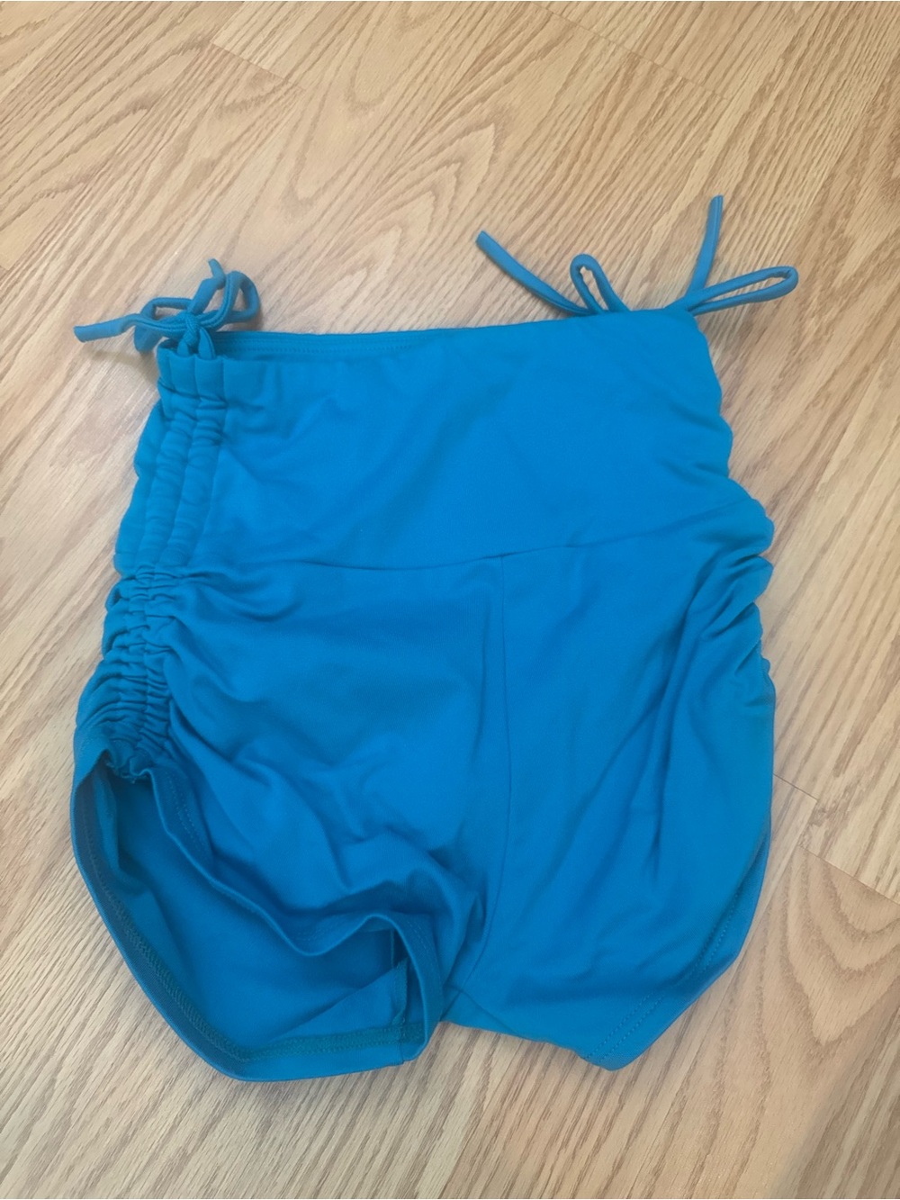High-Waist Honey Cut Turquoise Women’s Shorts with Side Ruching